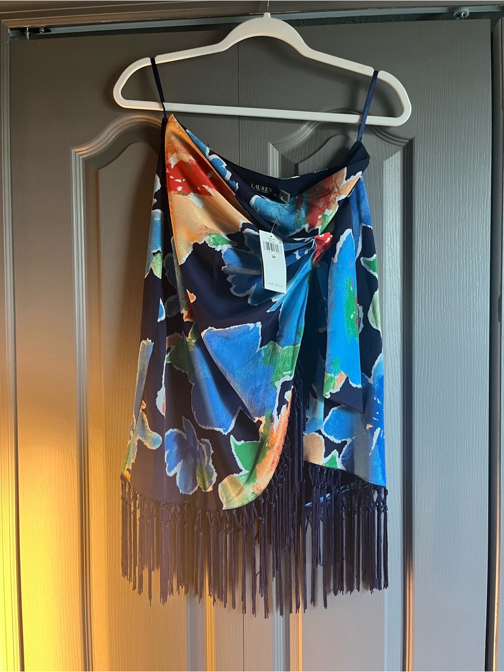 NWT Lauren Ralph Lauren Fringe-Trim Floral Crepe Skirt - 2P